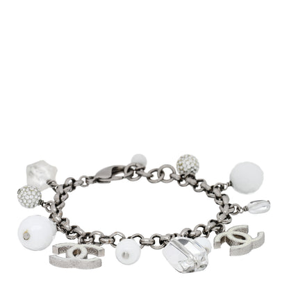 Chanel Enamel Crystal Beaded CC Bracelet Silver White 1 of 3