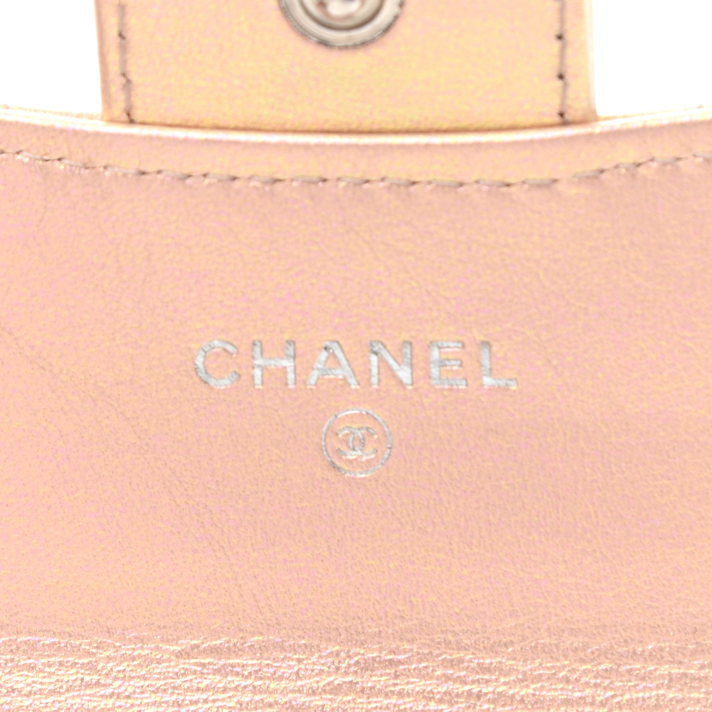 Iridescent Calfskin Quilted Flap Card Holder Wallet Pink