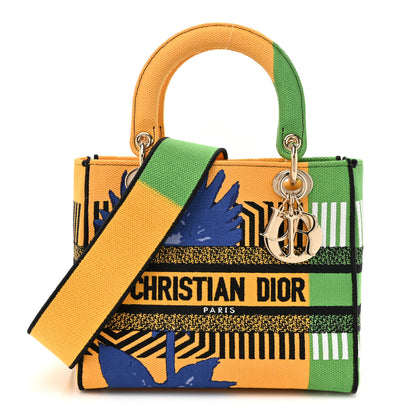 Christian Dior Canvas Embroidered Flower Pop Medium Lady D-Lite Bright Yellow Green 1 of 11