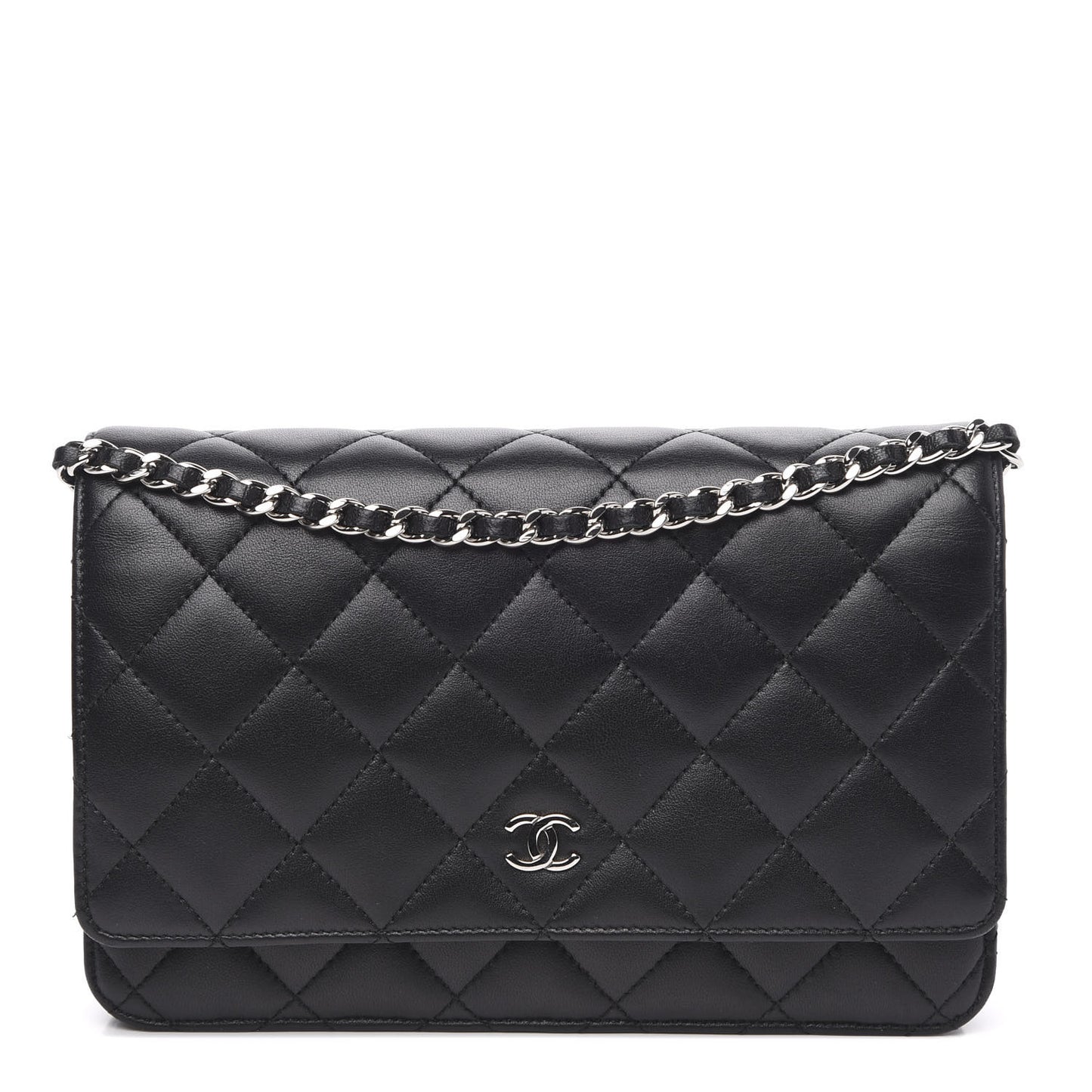 Lambskin Quilted Wallet On Chain WOC Black