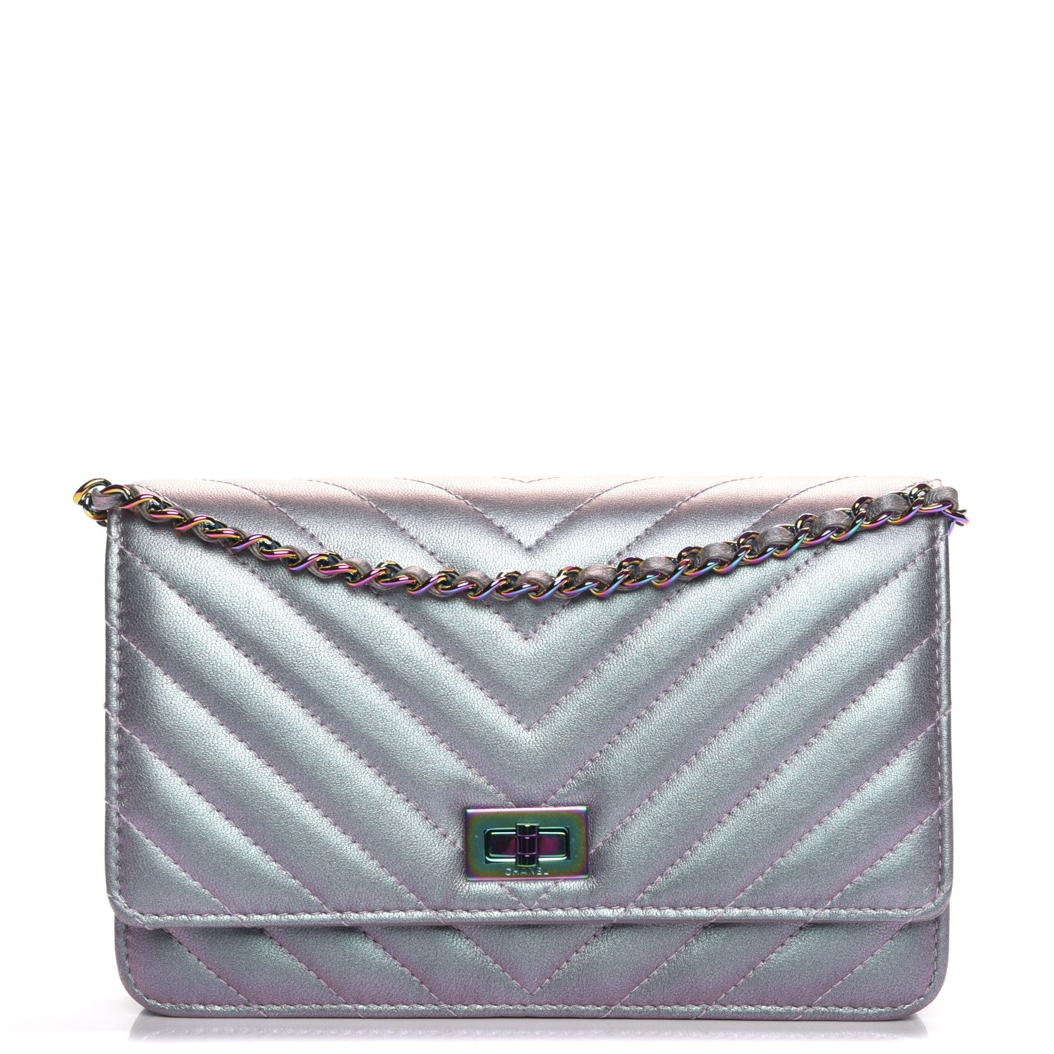 Chanel Iridescent Lambskin Chevron Quilted Reissue Wallet On Chain WOC Light Purple 1 of 9