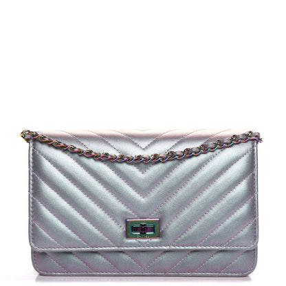 Chanel Iridescent Lambskin Chevron Quilted Reissue Wallet On Chain WOC Light Purple 1 of 9