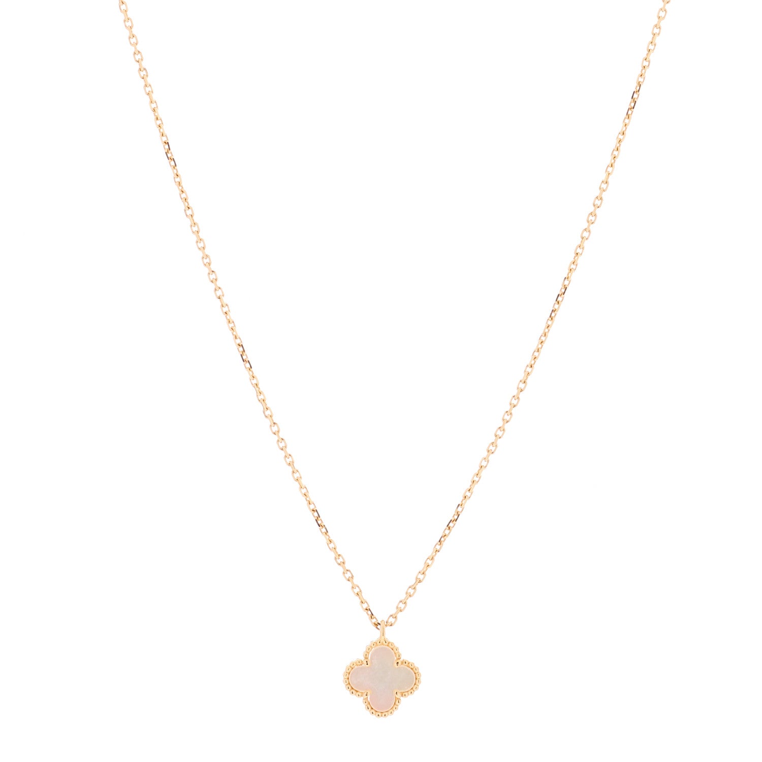 Van Cleef & Arpels 18K Yellow Gold Mother of Pearl Sweet Alhambra Pendant Necklace 1 of 3
