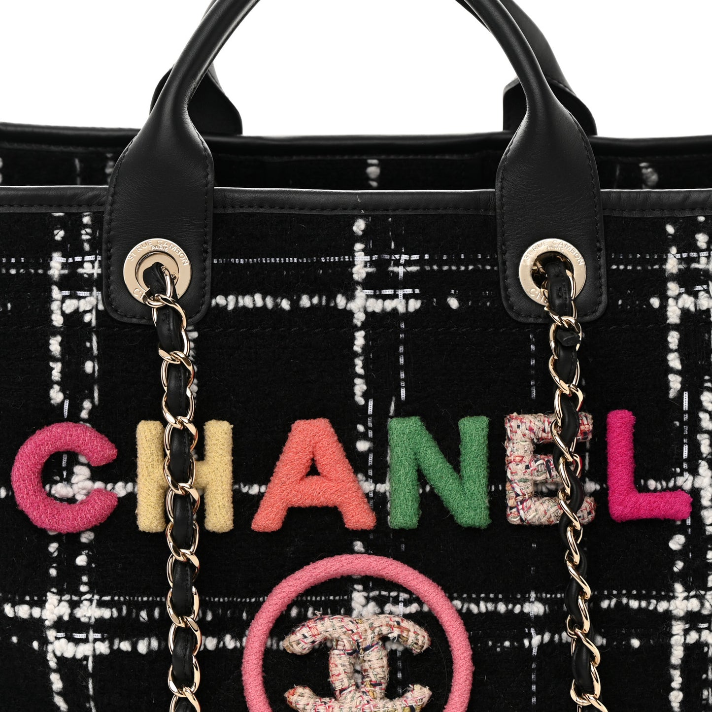 Tweed Medium Deauville Tote Black White Multicolor