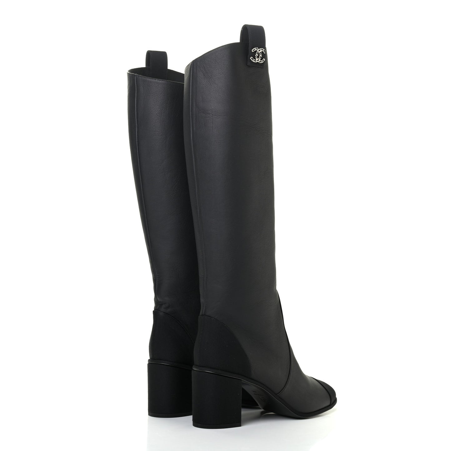 Calfskin Grosgrain Cap Toe Knee High Boots 40 Black
