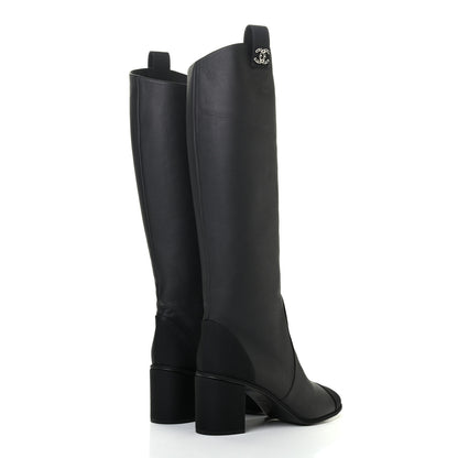Chanel Calfskin Grosgrain Cap Toe Knee High Boots 40 Black 4 of 8