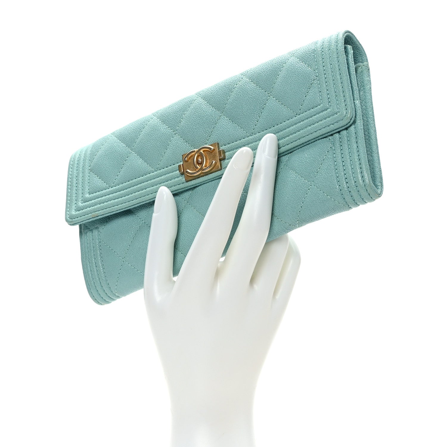 Chanel Caviar Quilted Large Boy Gusset Flap Wallet Light Blue 2 of 8