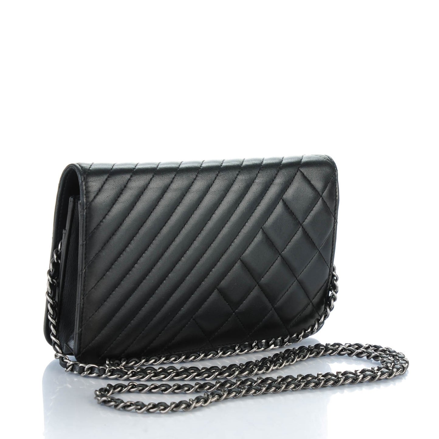 Lambskin Quilted Coco Boy Wallet On Chain WOC Black