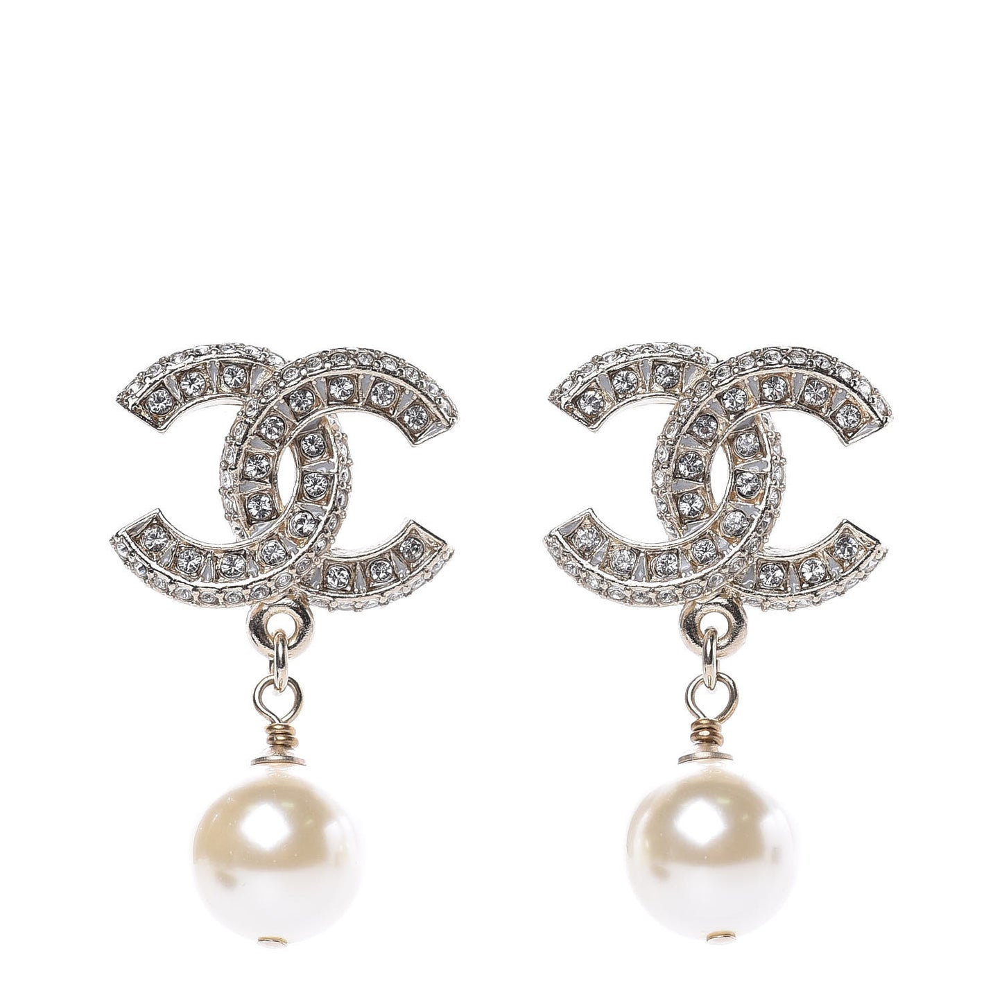 Crystal Pearl CC Drop Earrings Gold