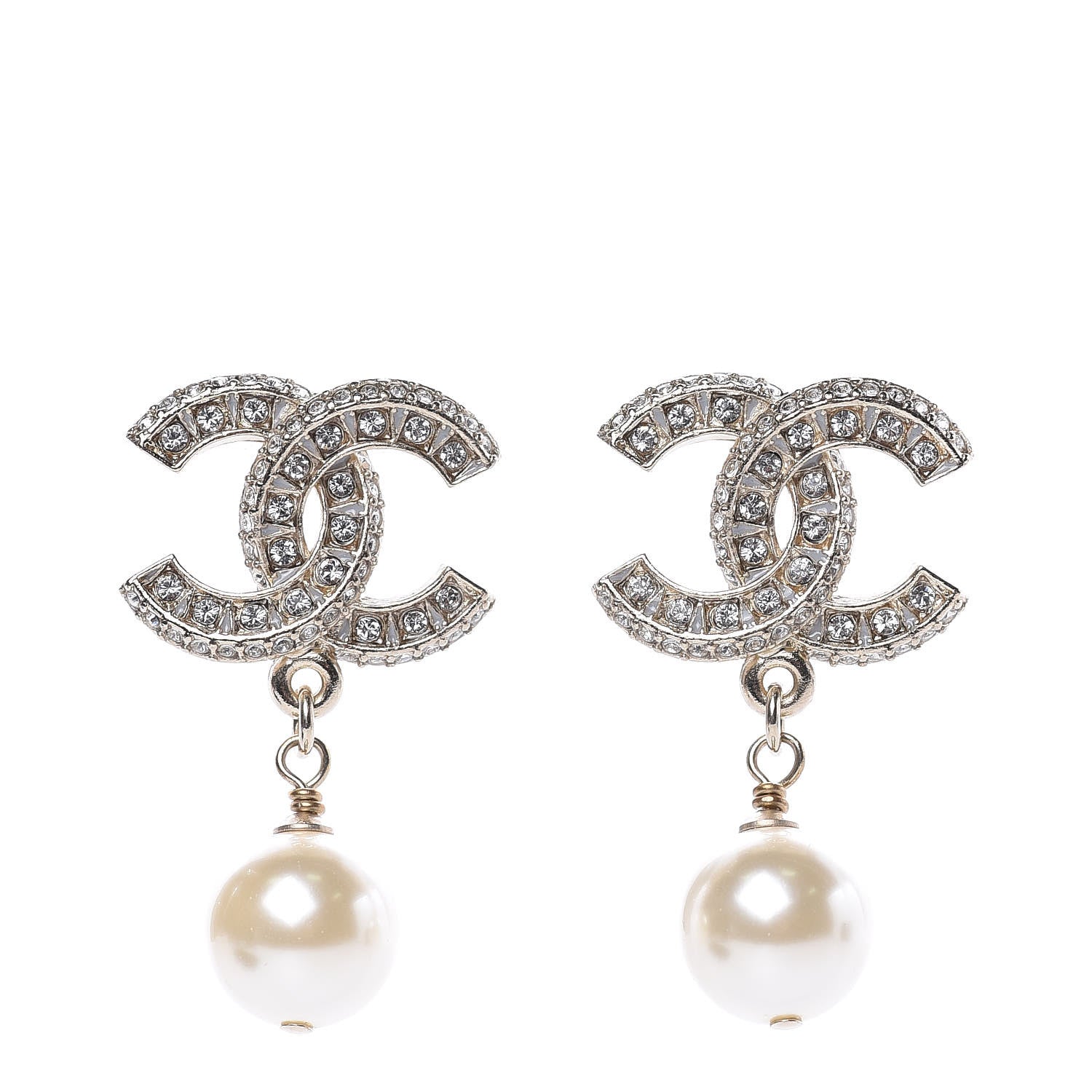 Chanel Crystal Pearl CC Drop Earrings Gold 1 of 5