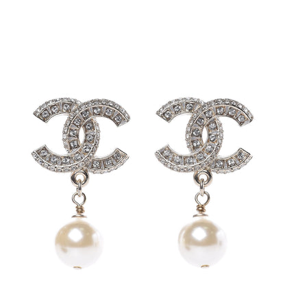 Chanel Crystal Pearl CC Drop Earrings Gold 1 of 5