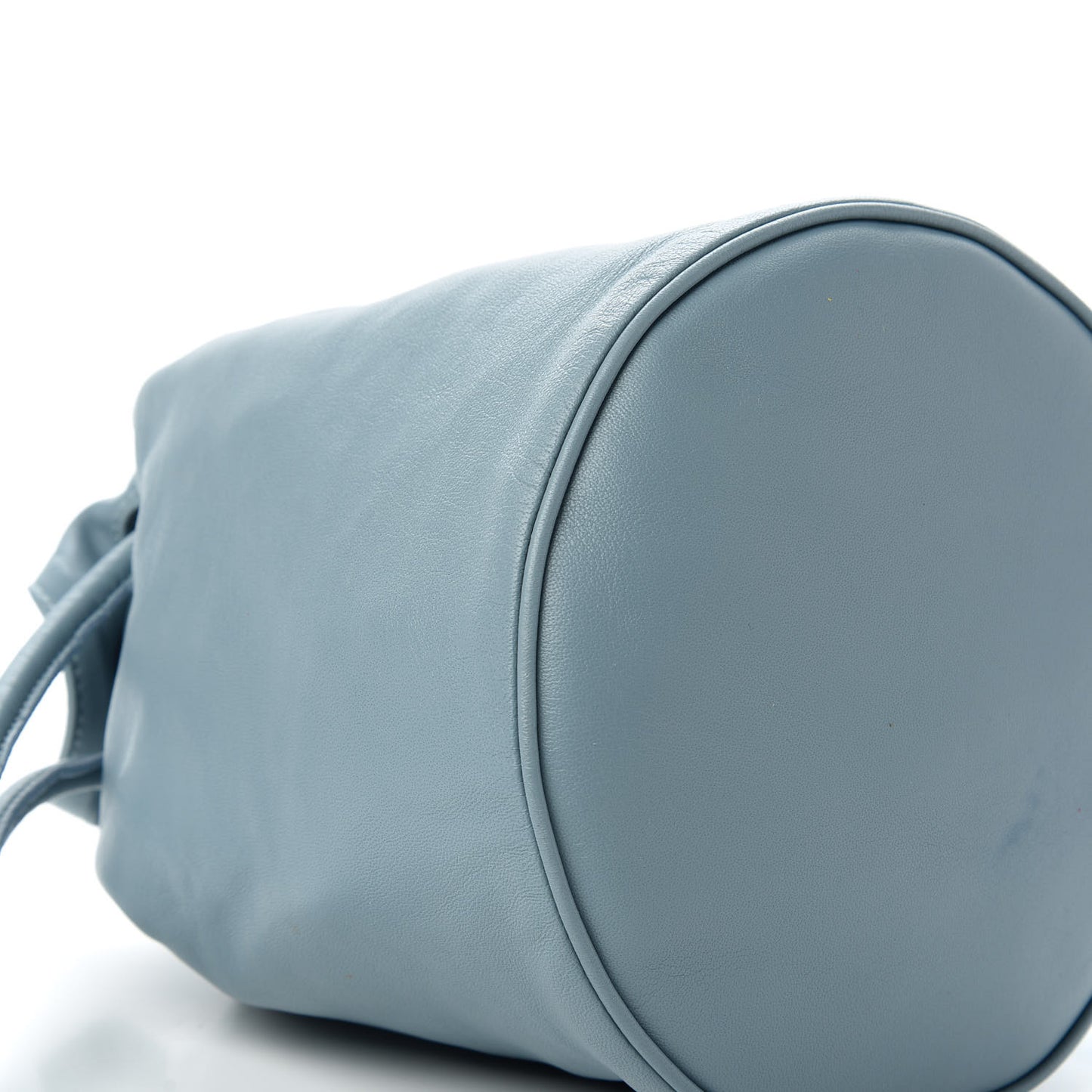 Lambskin Drawstring Bucket Pouch Bag Grey Blue