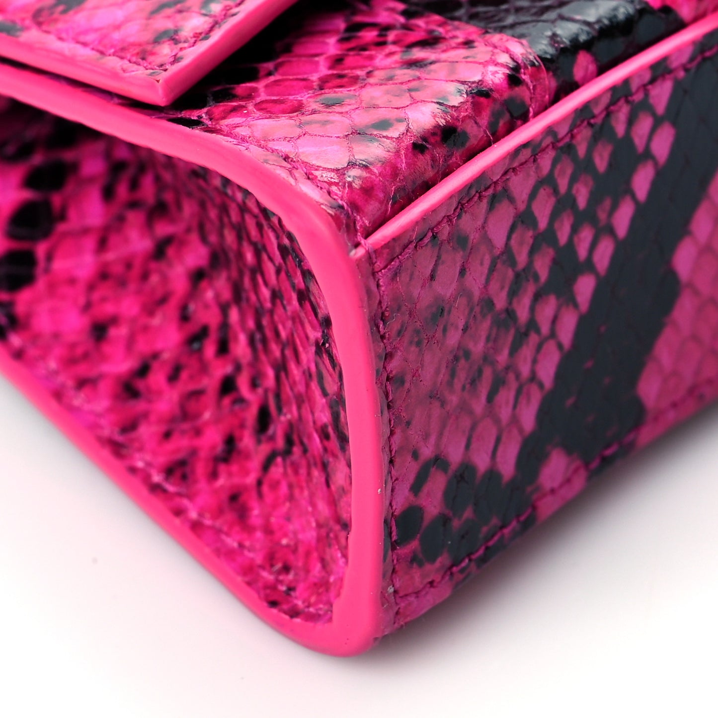 Shiny Calfskin Python Effect Hourglass Top Handle Bag Mini Fuchsia Black