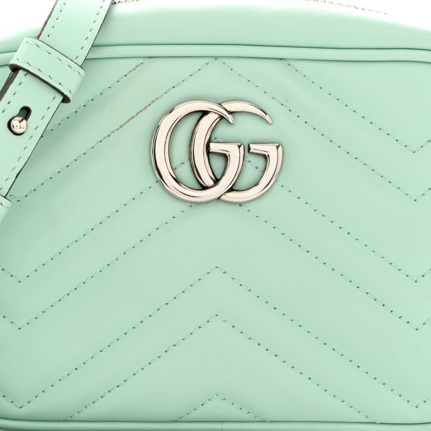 Gucci Calfskin Matelasse Mini GG Marmont Chain Shoulder Bag Water Green 7 of 11