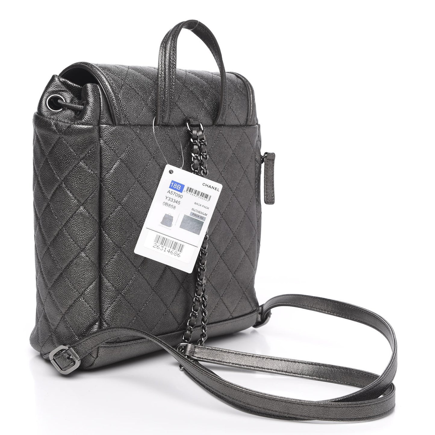 Metallic Caviar Quilted Filigree Backpack Dark Silver