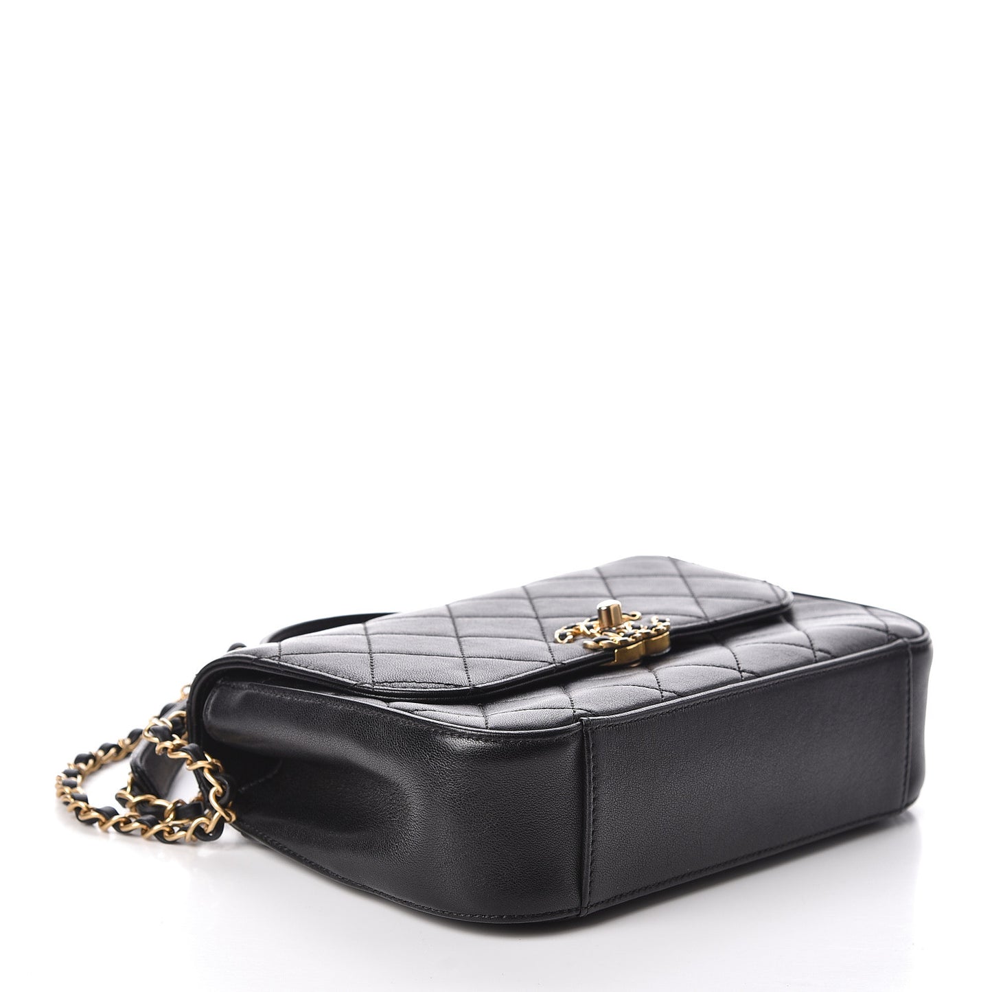 Lambskin Quilted Chain Infinity Top Handle Flap Black