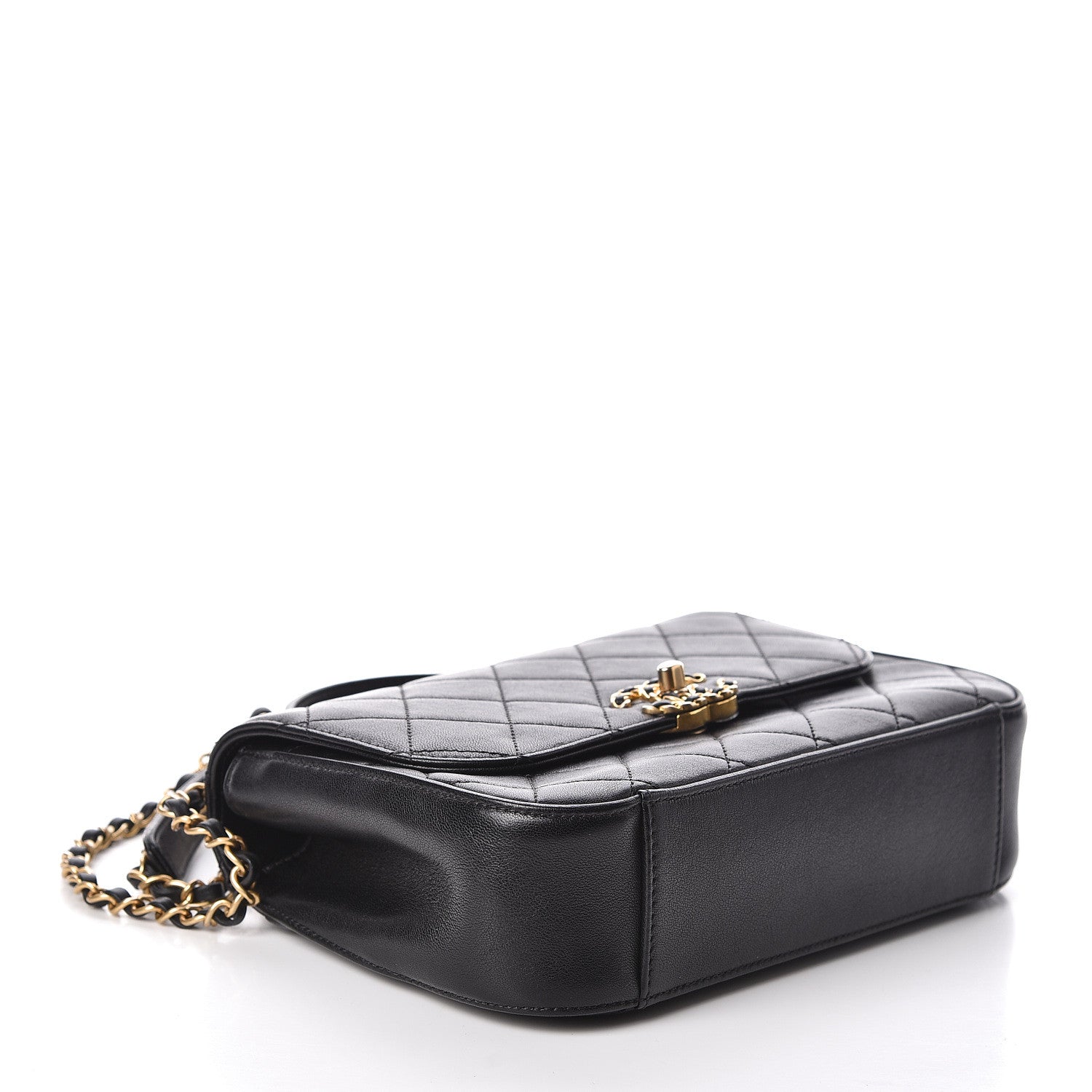 Chanel Lambskin Quilted Chain Infinity Top Handle Flap Black 4 of 9
