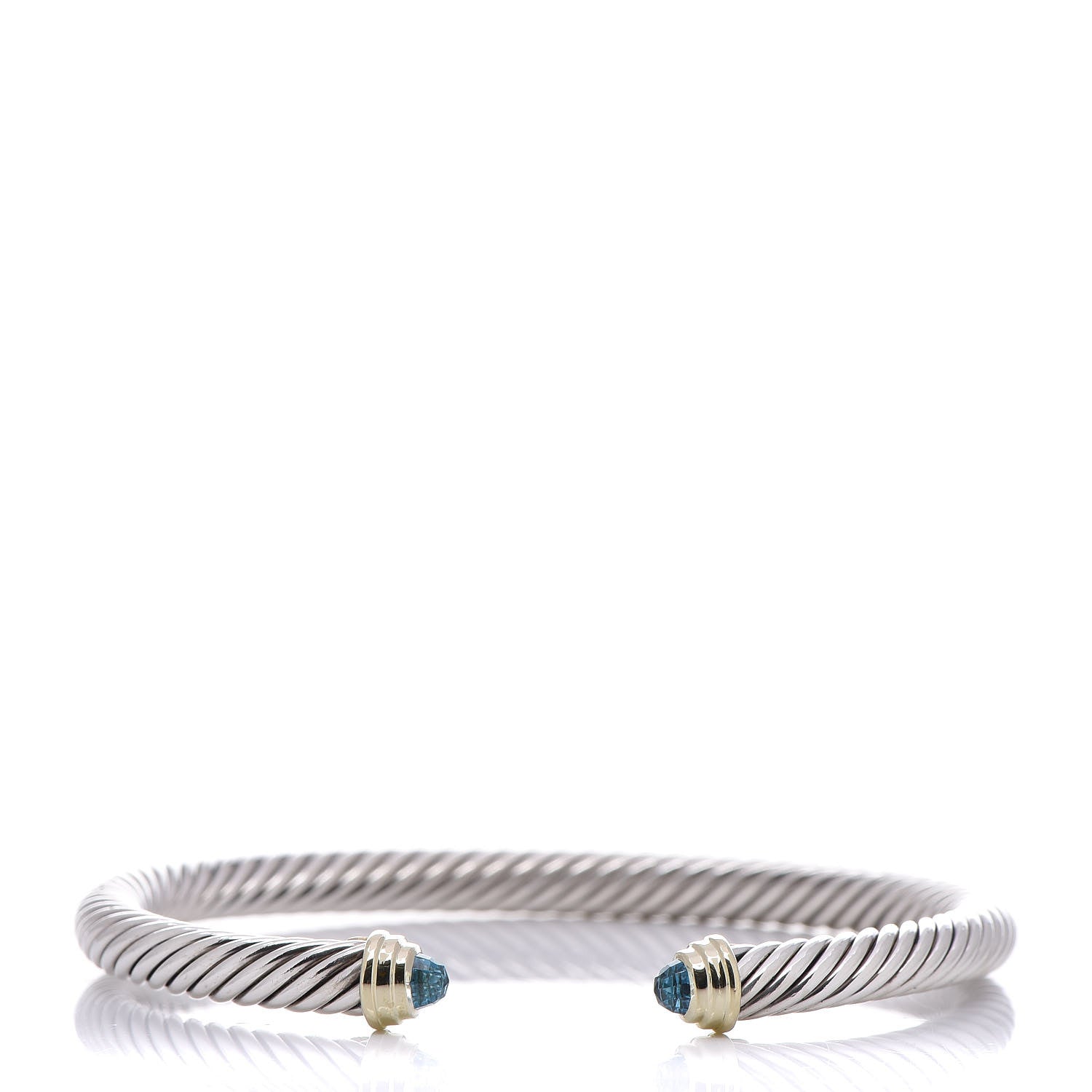 David Yurman Sterling Silver 14K Yellow Gold Blue Topaz 5mm Cable Classics Petite Color Bracelet 1 of 5