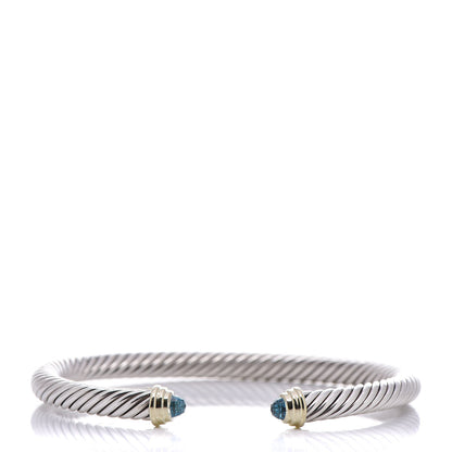 David Yurman Sterling Silver 14K Yellow Gold Blue Topaz 5mm Cable Classics Petite Color Bracelet 1 of 5