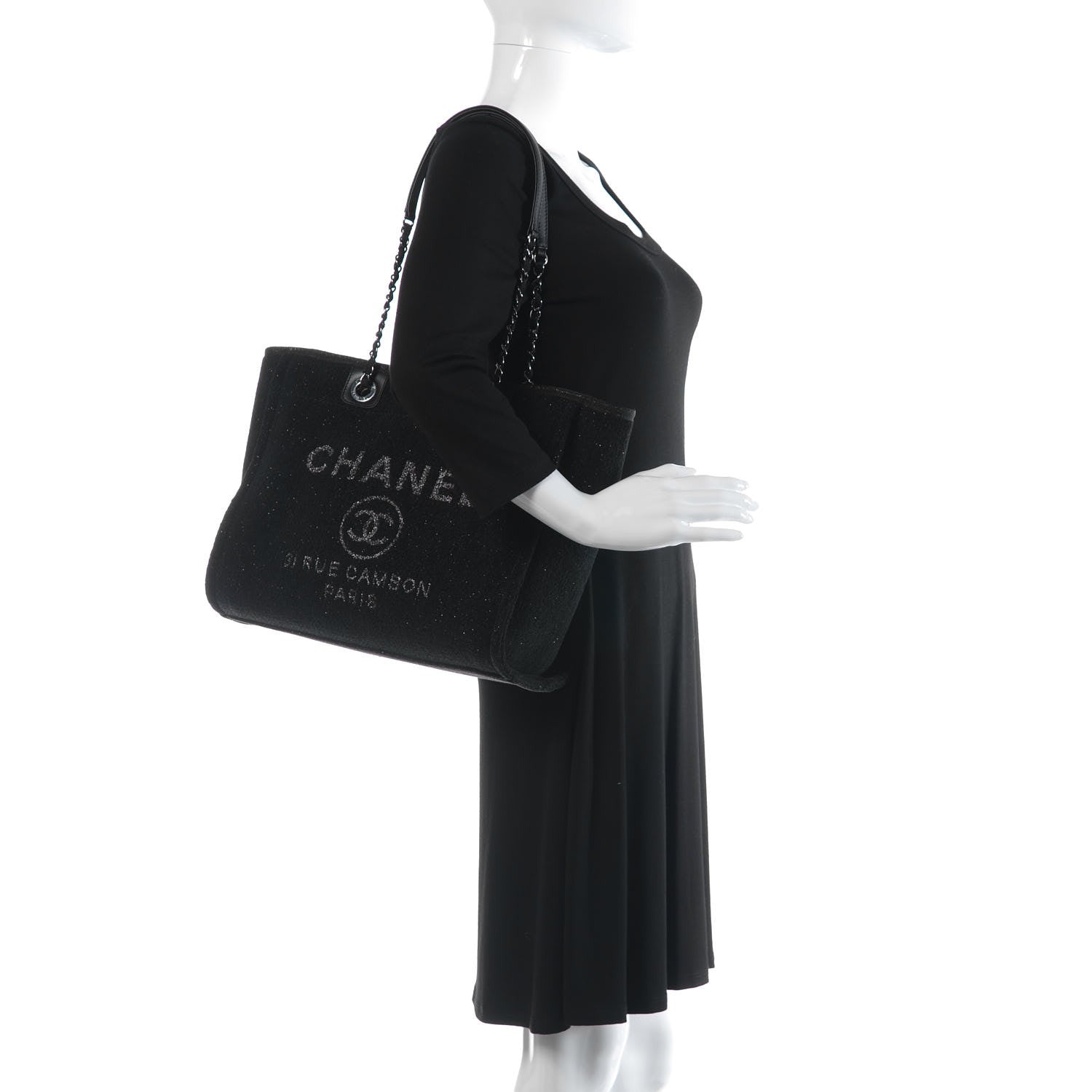Chanel Lurex Boucle Small Deauville Tote Black 2 of 10