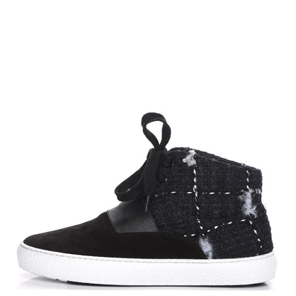 Chanel Suede Tweed High Top Sneakers 37 Black White 1 of 11