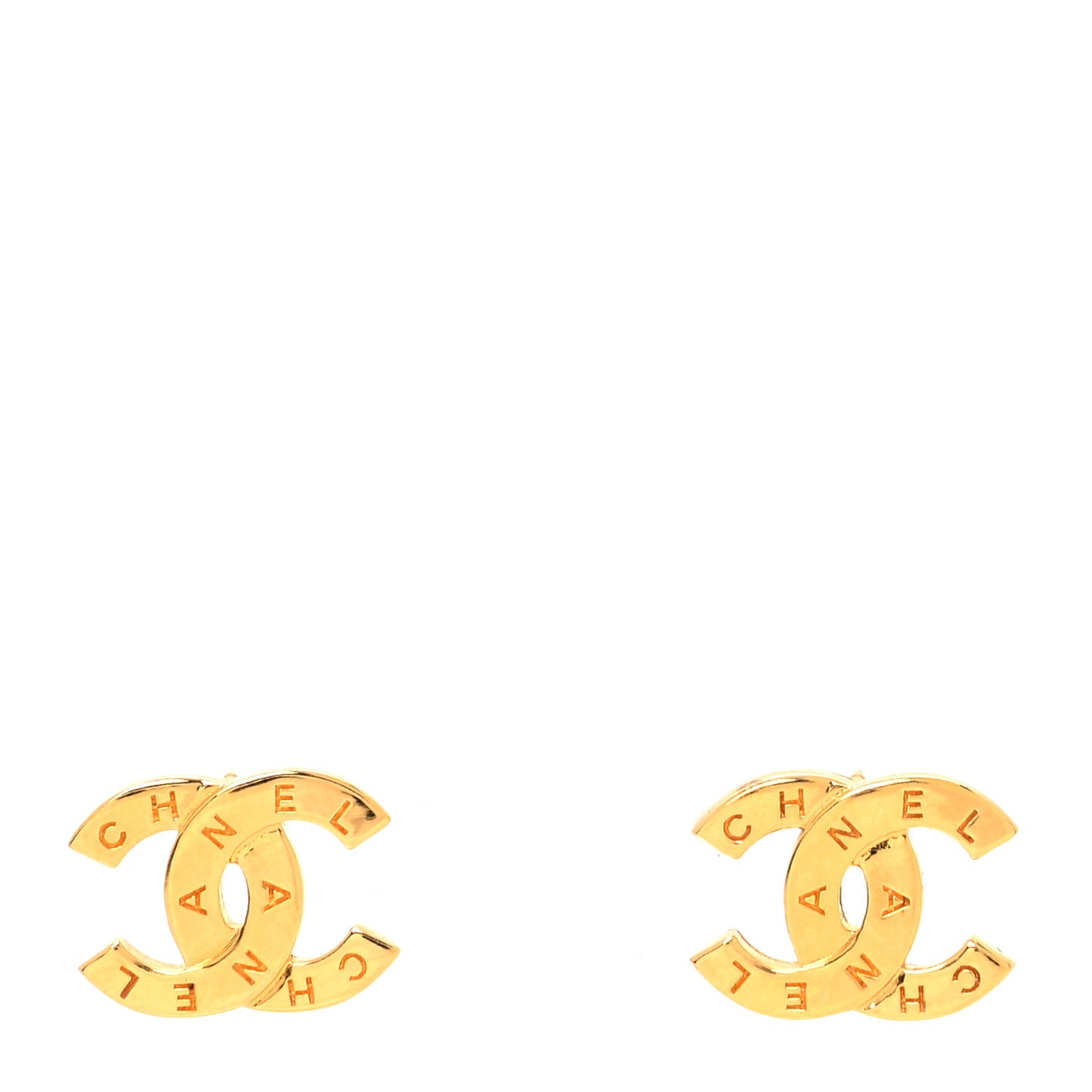 Metal CC Paris Button Stud Earrings Gold