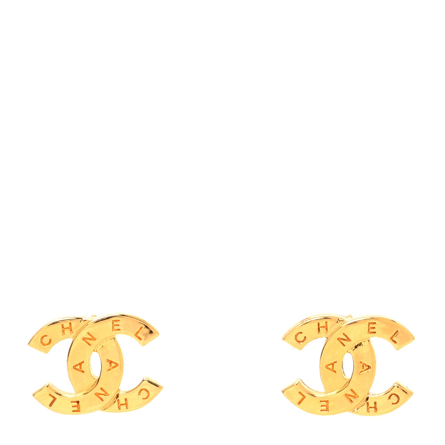 Chanel Metal CC Paris Button Stud Earrings Gold 1 of 4