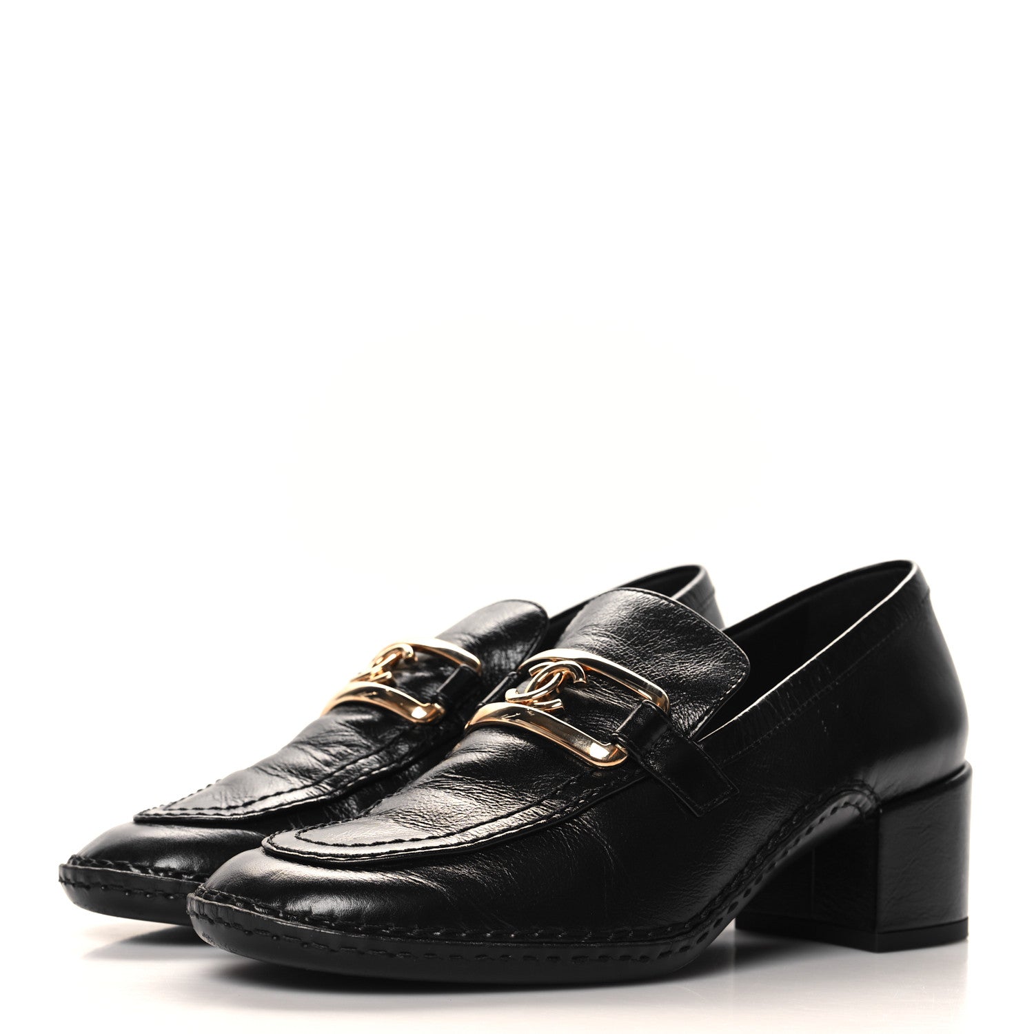 Chanel Shiny Calfskin Metal CC Loafers 37 Black 4 of 9