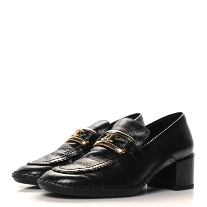 Chanel Shiny Calfskin Metal CC Loafers 37 Black 4 of 9