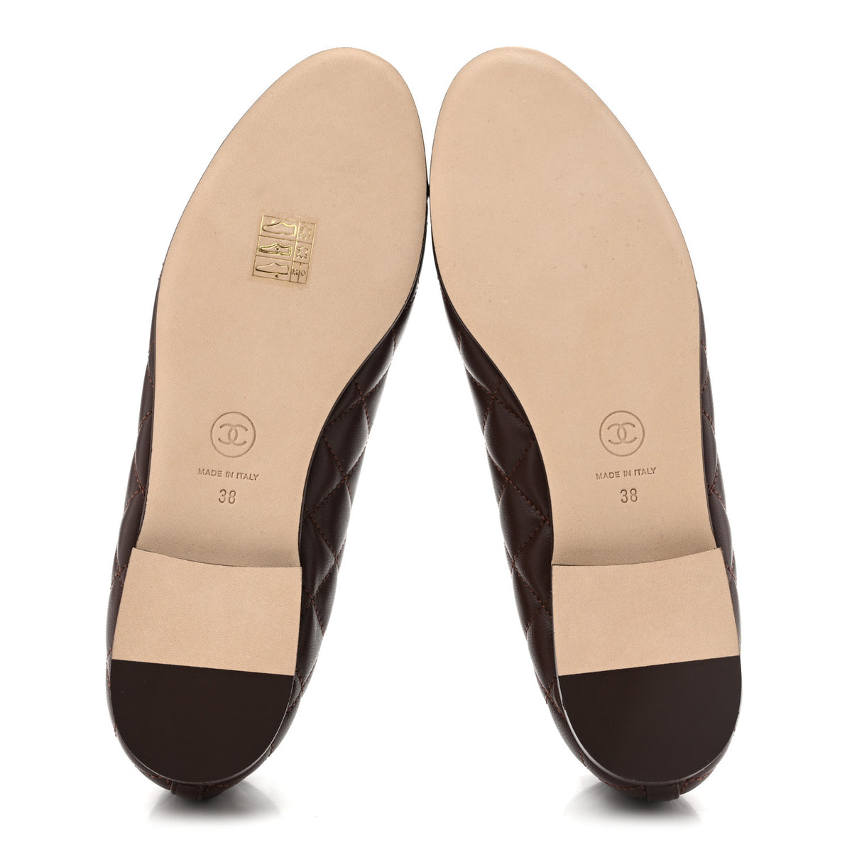 Chanel Lambskin Quilted CC Cap Toe Ballerina Flats 38 Dark Brown 6 of 10