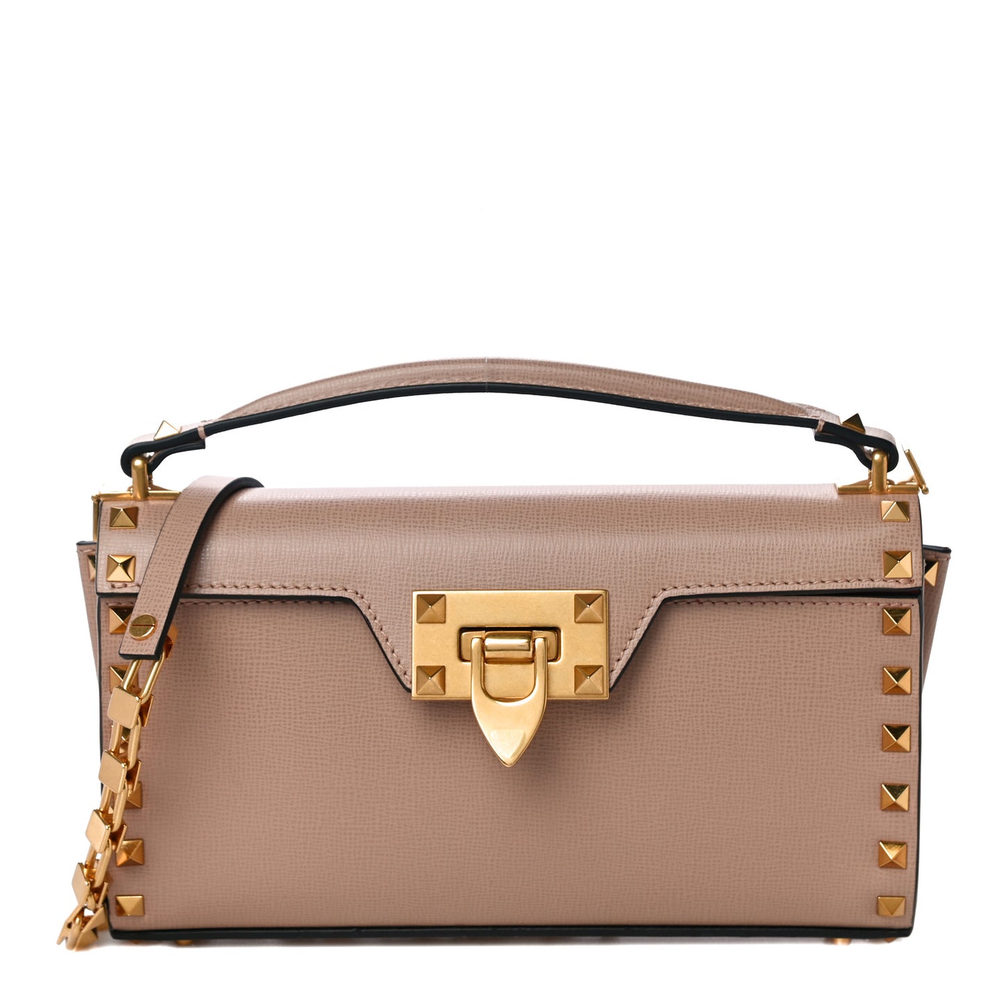 Grainy Calfskin Rockstud Alcove Top Handle Cross Body Rose Cannelle