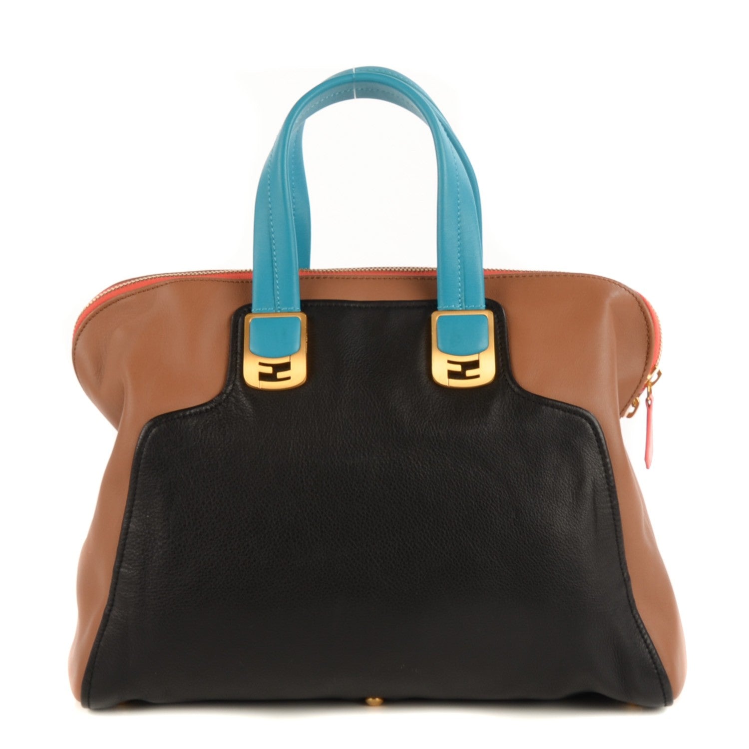 Fendi Capra Vitello Saddle Colorblock Large Chameleon Tote Biscotto 1 of 10