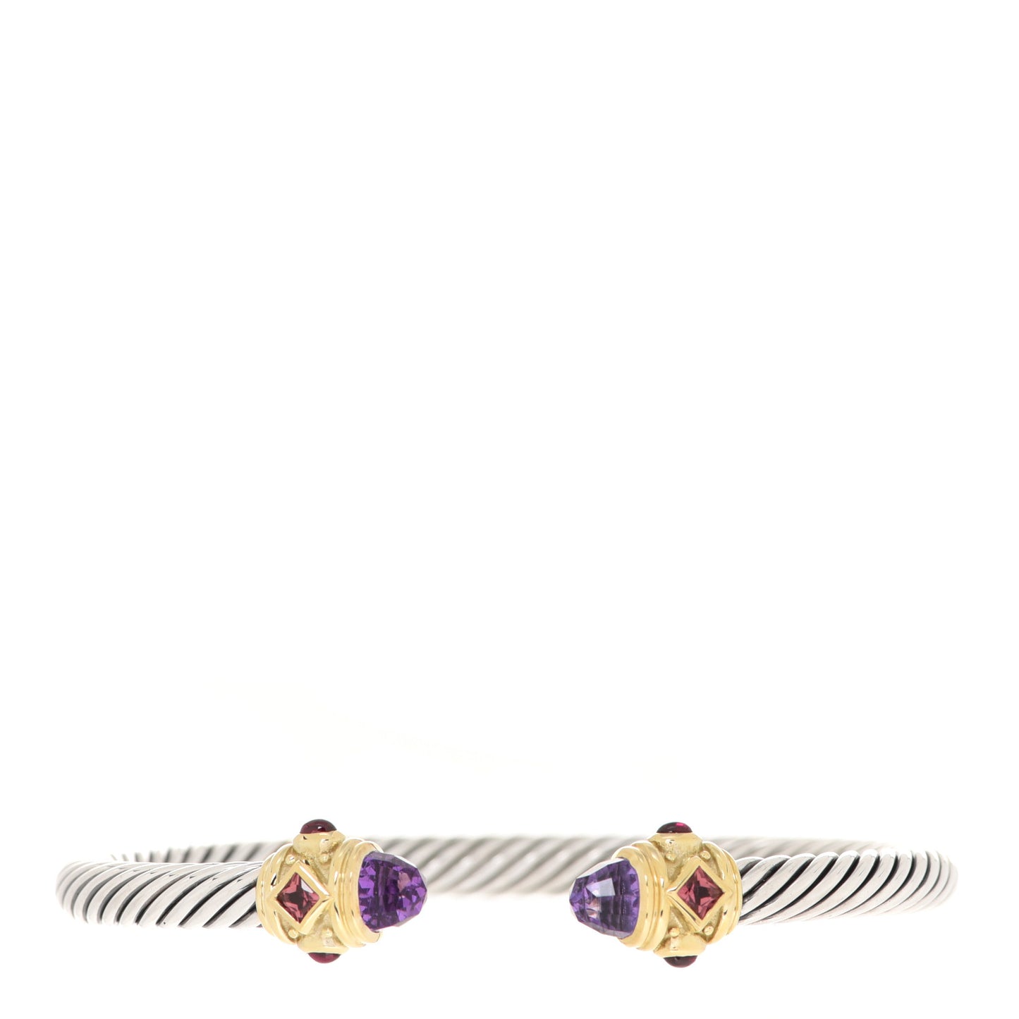 Sterling Silver 14K Yellow Gold Amethyst Tourmaline Rhodolite 5mm Cable Renaissance Bracelet