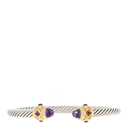 David Yurman Sterling Silver 14K Yellow Gold Amethyst Tourmaline Rhodolite 5mm Cable Renaissance Bracelet 1 of 4