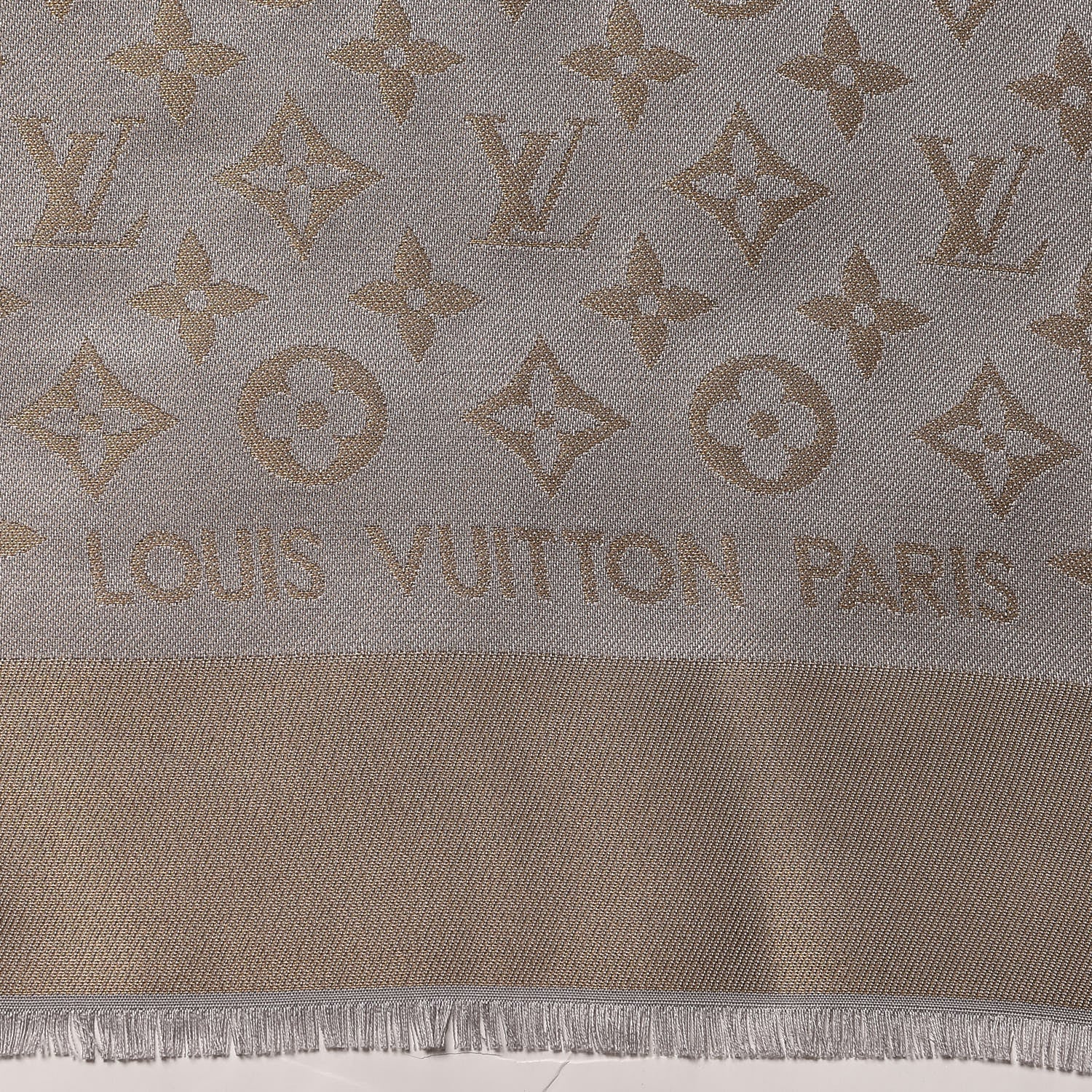 Louis Vuitton Silk Lurex Wool Monogram Shine Shawl Charcoal Greige 3 of 5