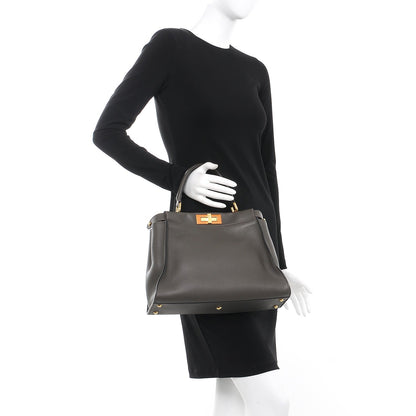 Fendi Vitello Seta Shiny Nappa Medium Peekaboo Iconic Satchel Carbone Blue 3 of 8