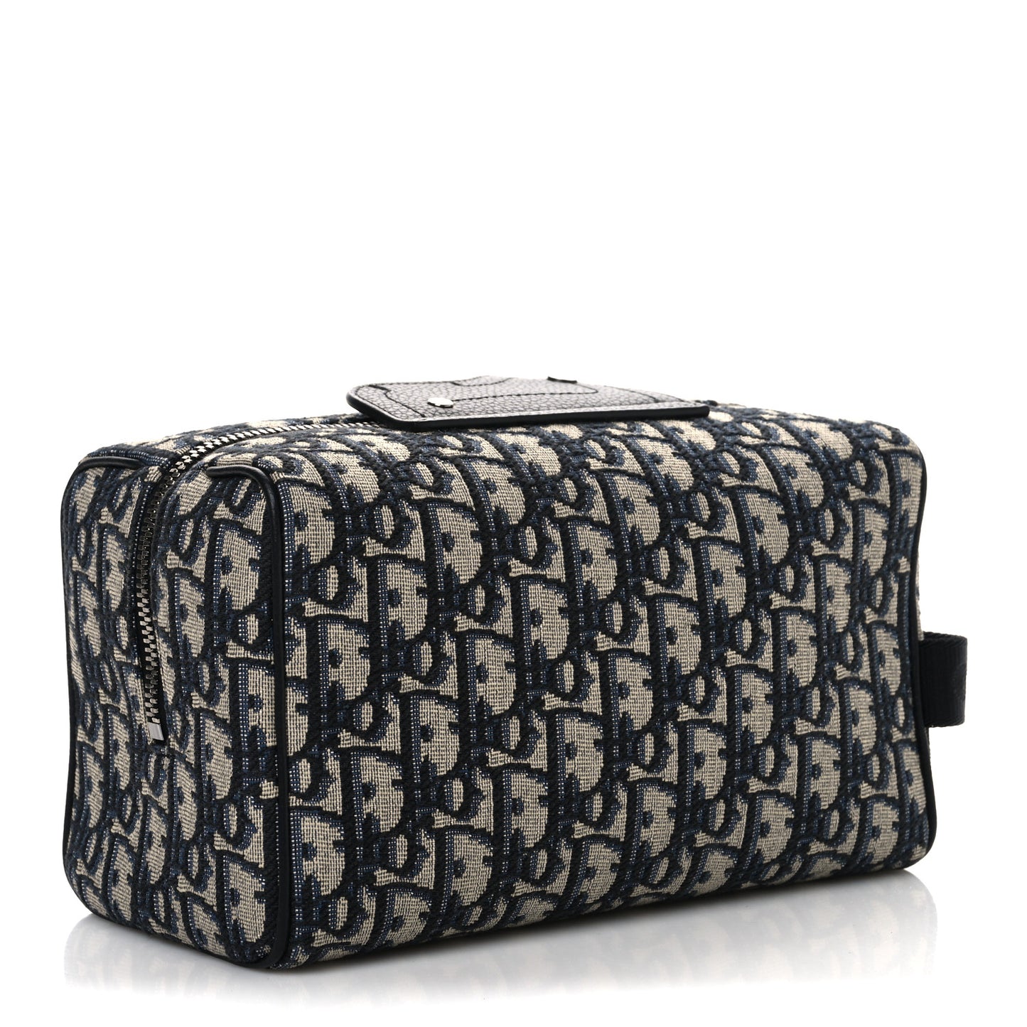 Oblique Jacquard Grained Calfskin Lingot Toiletry Case Blue Black