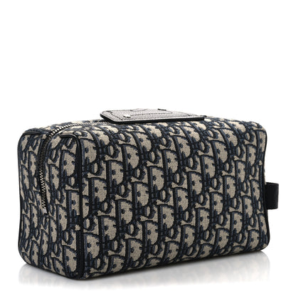 Christian Dior Oblique Jacquard Grained Calfskin Lingot Toiletry Case Blue Black 3 of 10