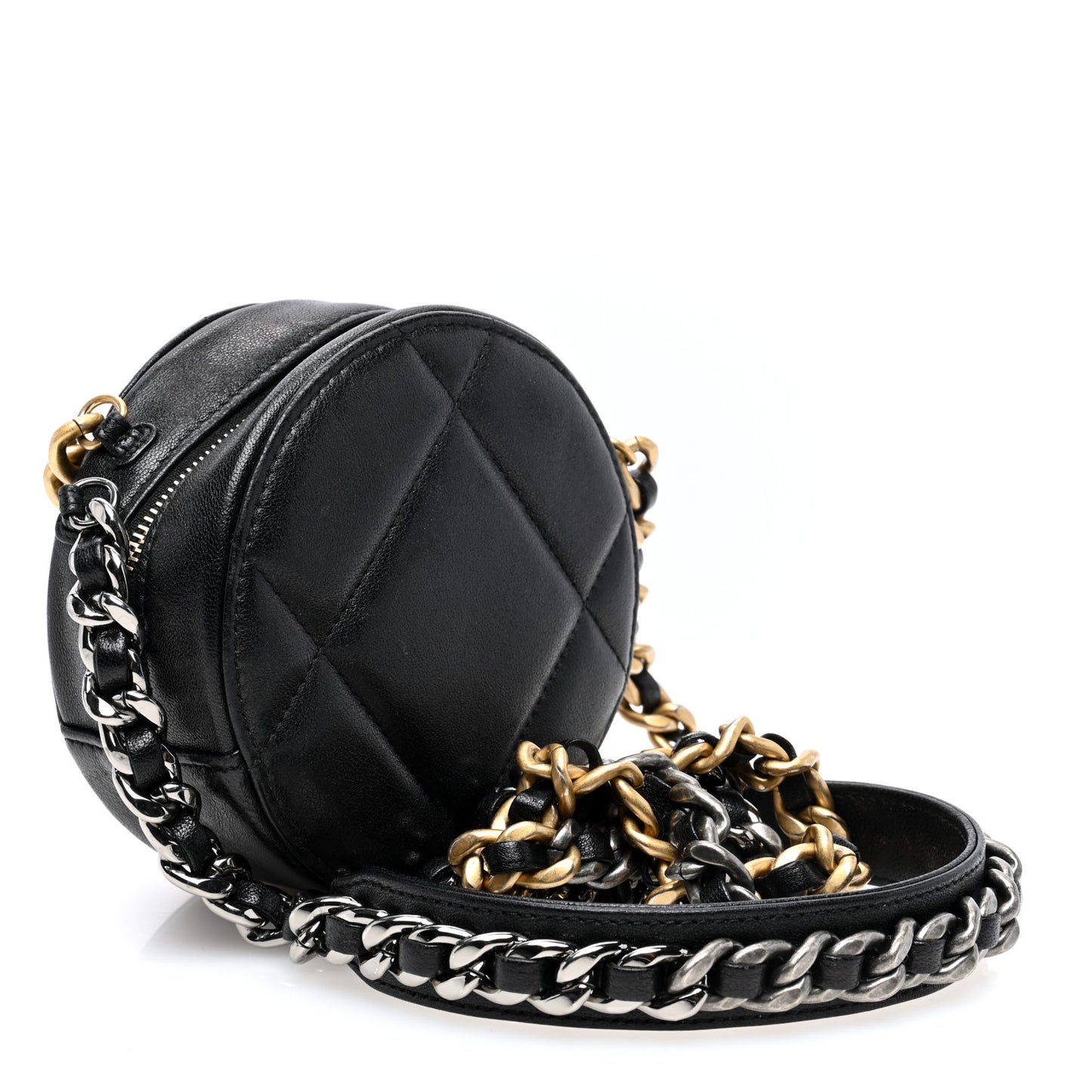 Lambskin Quilted Chanel 19 Round Clutch With Chain Black