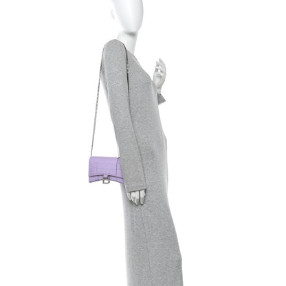 Balenciaga Shiny Calfskin Crocodile Embossed Hourglass Chain Bag Lilac 2 of 11