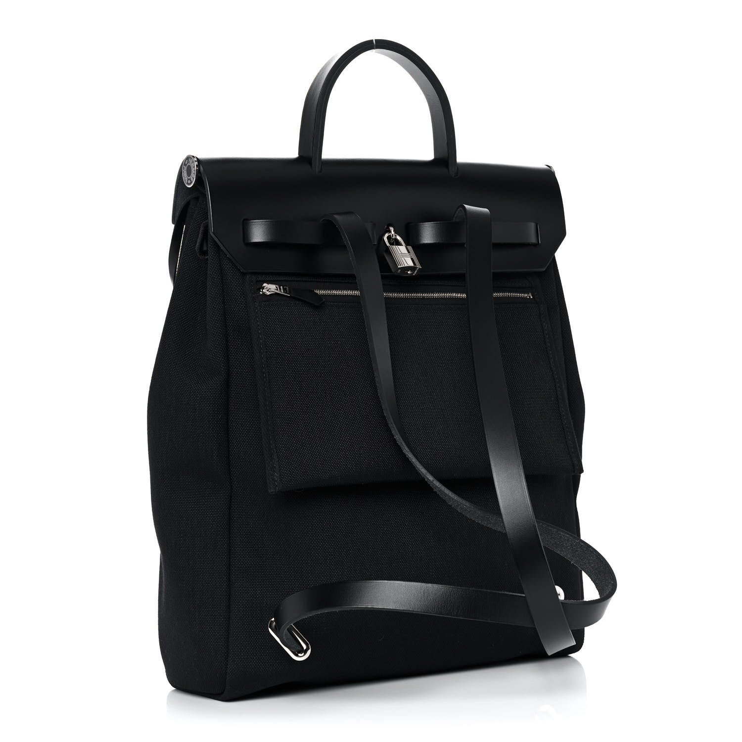 Hermes Military Toile Vache Hunter Herbag a Dos Zip Retourne Backpack Black 4 of 19