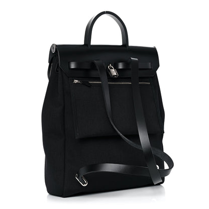 Hermes Military Toile Vache Hunter Herbag a Dos Zip Retourne Backpack Black 4 of 19