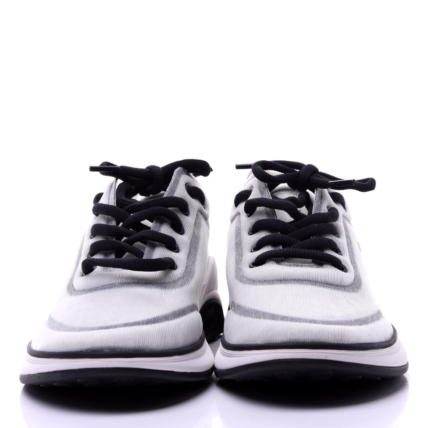 Chanel Calfskin Mesh Lycra Womens Logo Sneakers 39 White Black 2 of 10