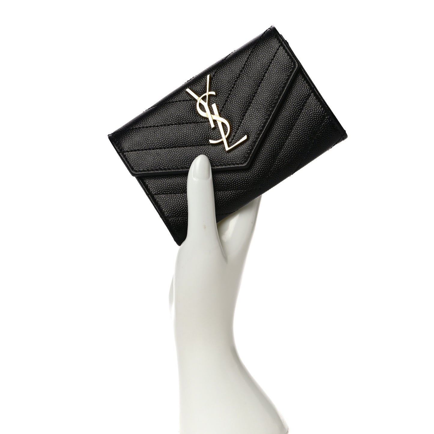 Grain De Poudre Matelasse Chevron Small Monogram Envelope Wallet Black