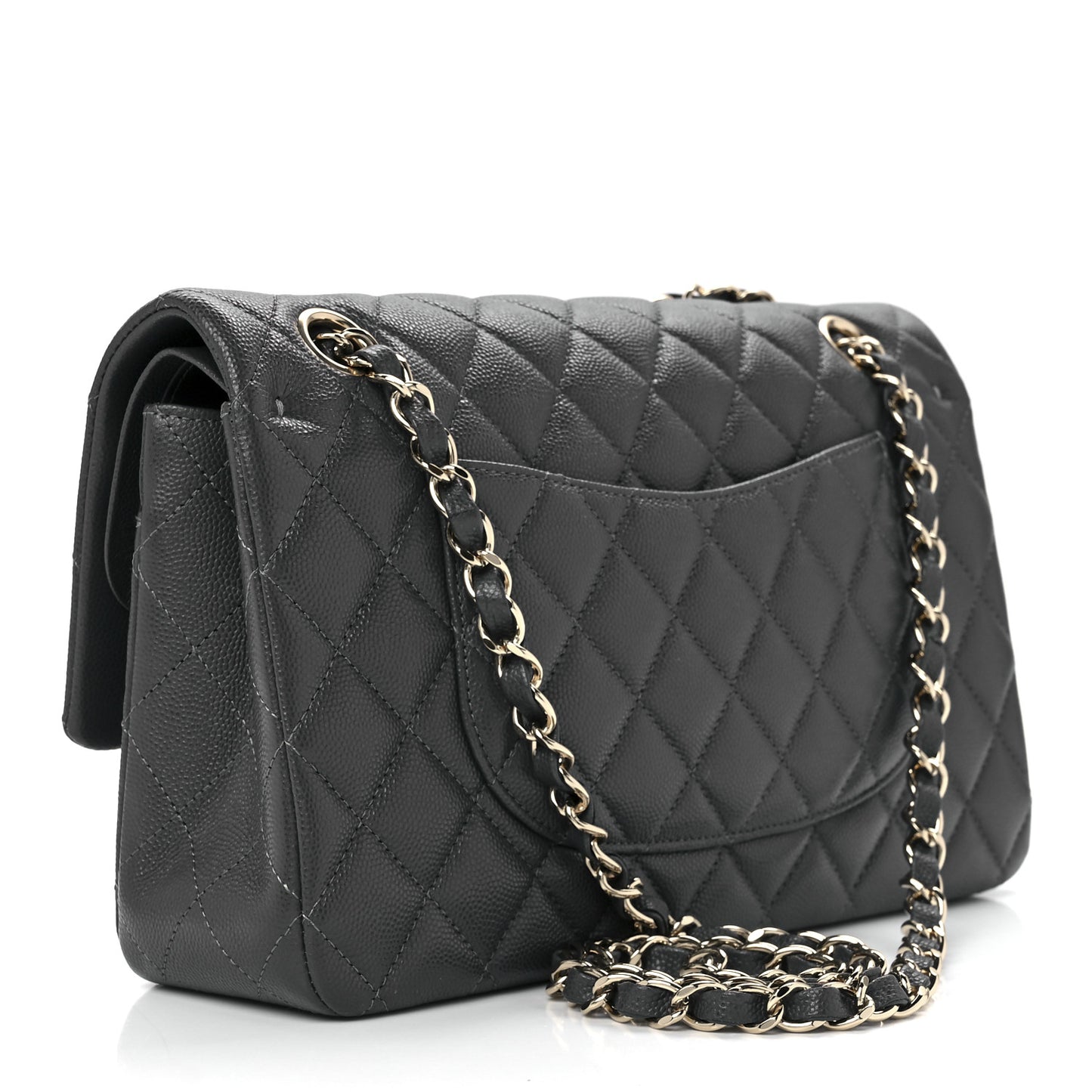 Caviar Quilted Medium Double Flap Dark Grey
