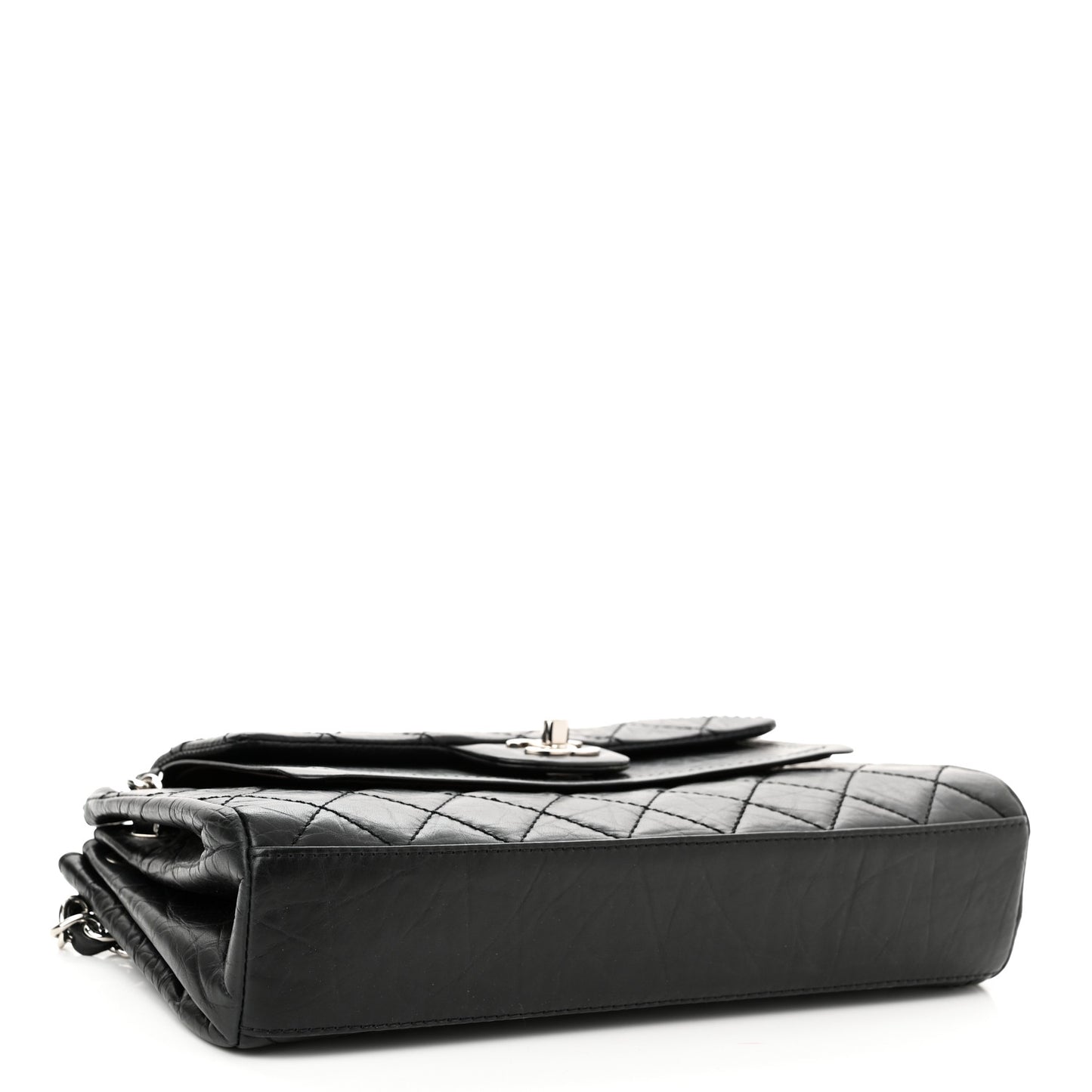 Aged Calfskin Quilted Medium Accordion Flap Black