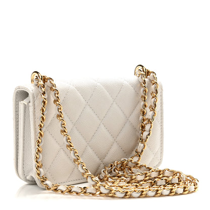 Chanel Caviar Quilted Pocket Twins Clutch With Chain White 3 of 14