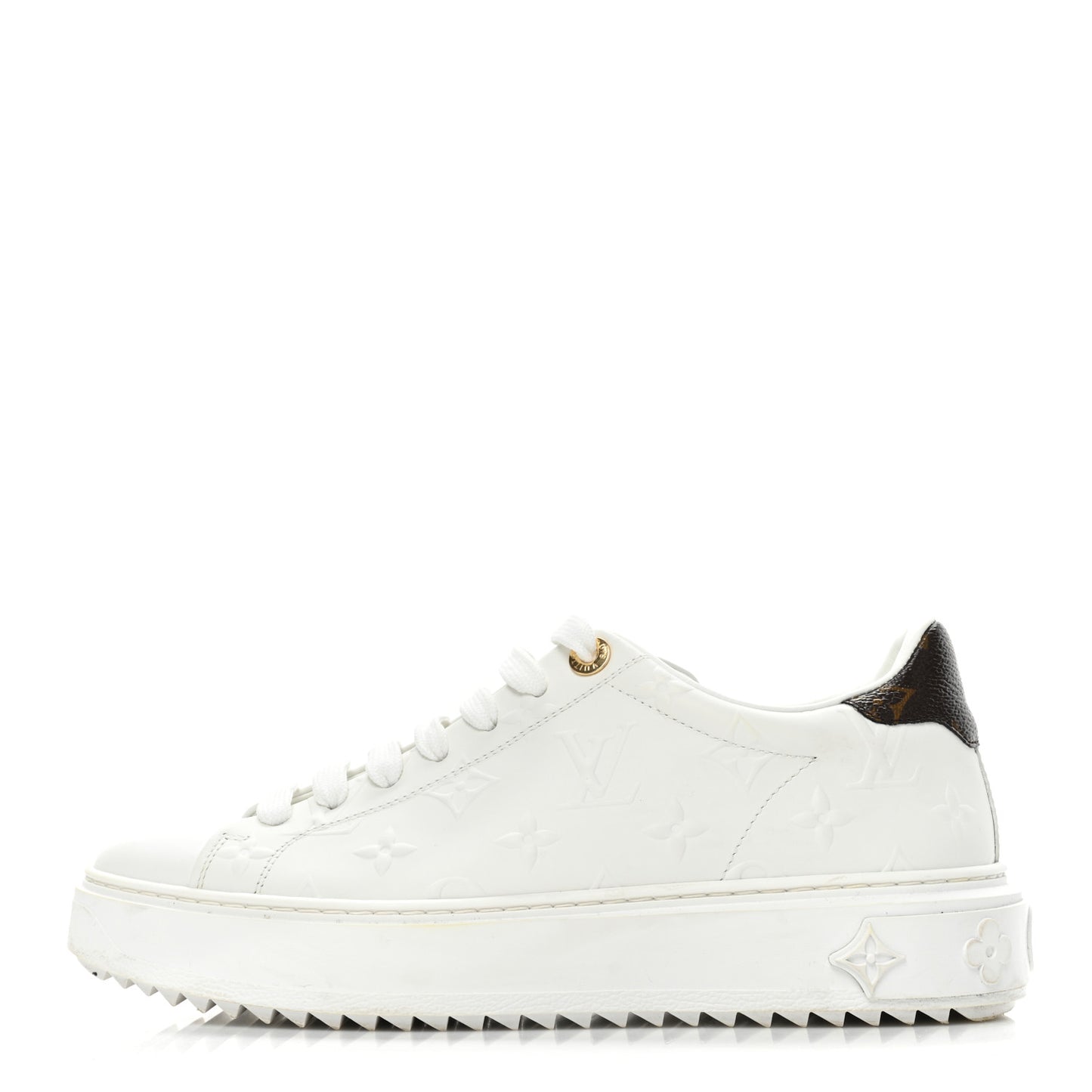 Lambskin Embossed Monogram Time Out Sneakers 37.5 White