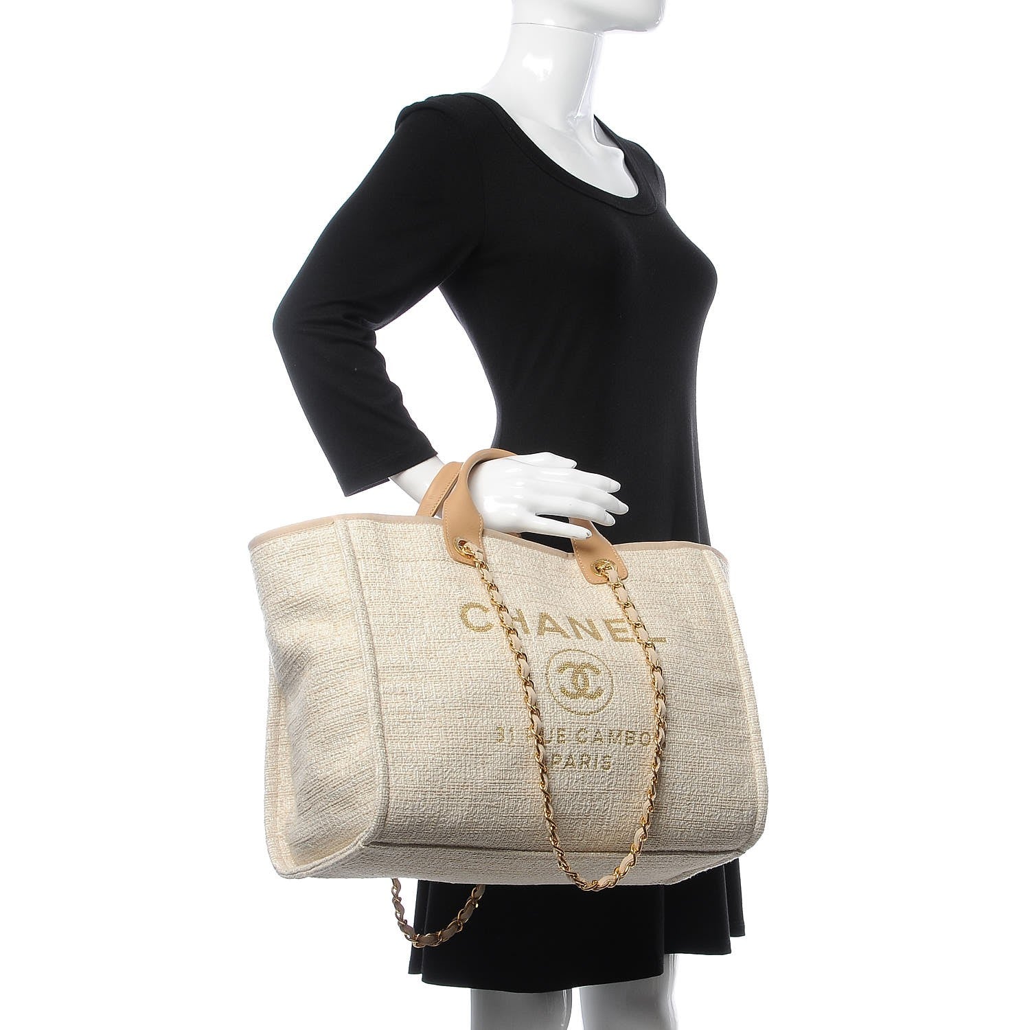 Chanel Canvas Large Deauville Tote Light Beige 3 of 8