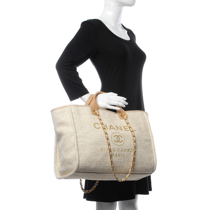 Chanel Canvas Large Deauville Tote Light Beige 3 of 8